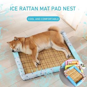 Breathable Pet Puppy Cooling Mat Bed Summer Protection Cervical Spine Cat Dog Ice Mat Square Rattan Kennel Supplies (Color: orange)